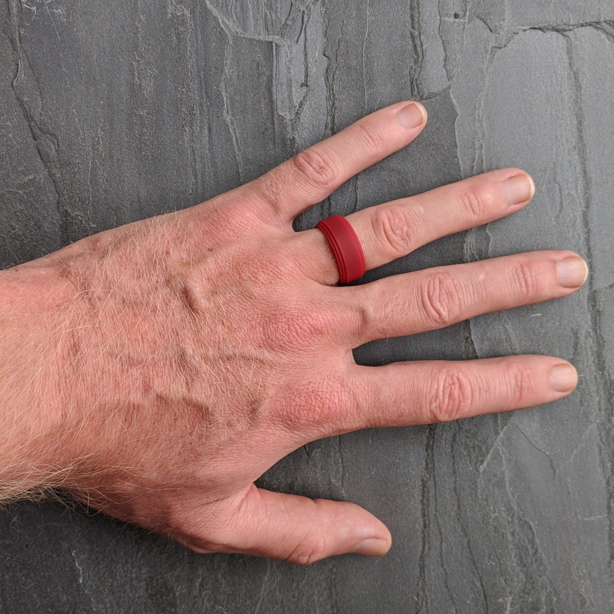 Deep Red Step Edge Breathable Silicone Ring for Men - Knot Theory