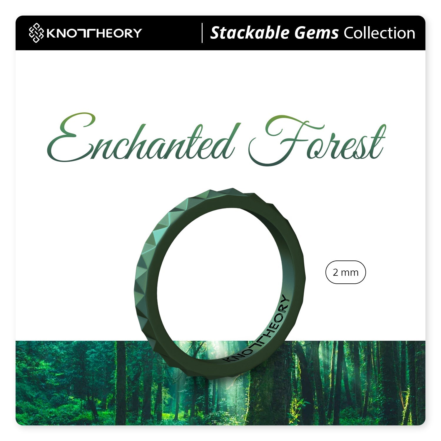 Enchanted Green Pyramid Stackable Slim Thin Silicone Ring for Women - Knot Theory