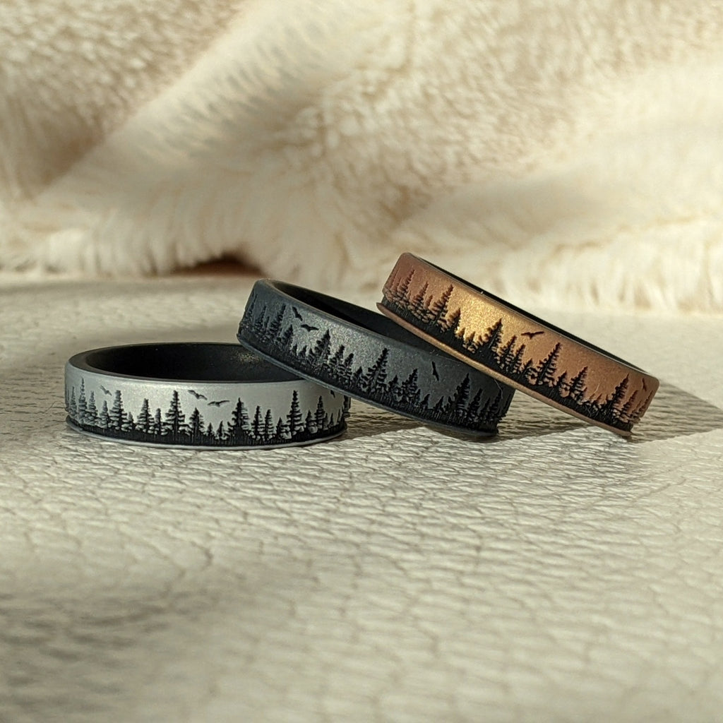 Knot Theory Silicone Ring - Waves Mountain Forest Design, 6mm Wedding Band For Active Lifestyles