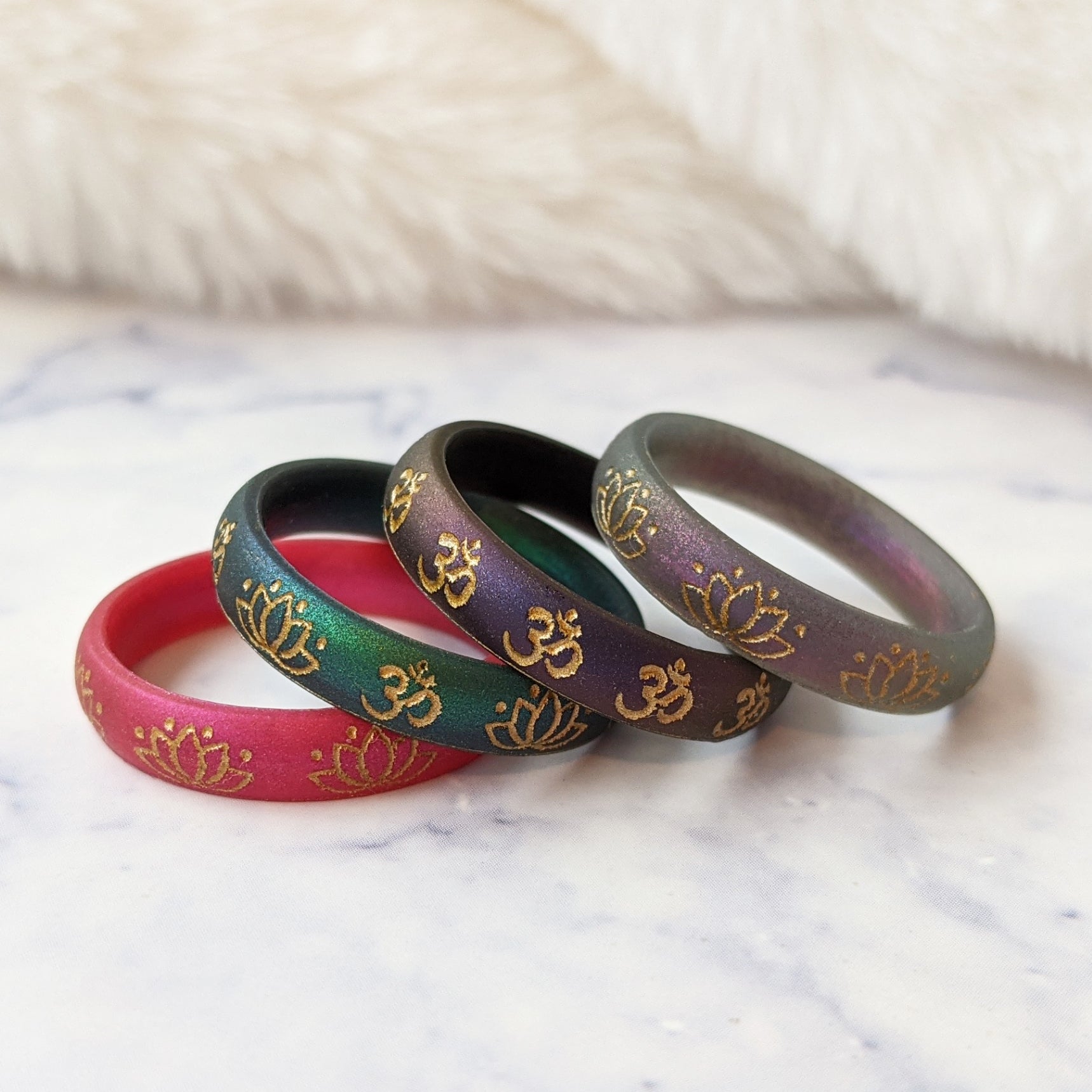 Golden Lotus Silicone Ring - Arc 4mm or 6mm Band - Custom Engraved - Knot Theory