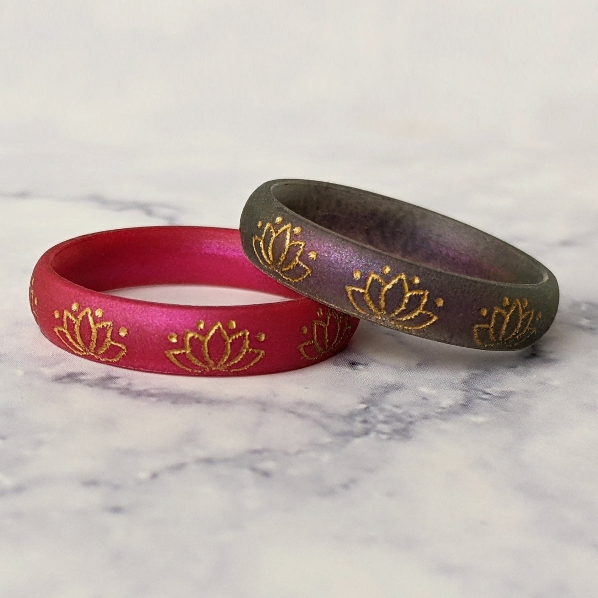 Golden Lotus Silicone Ring - Arc 4mm or 6mm Band - Custom Engraved - Knot Theory