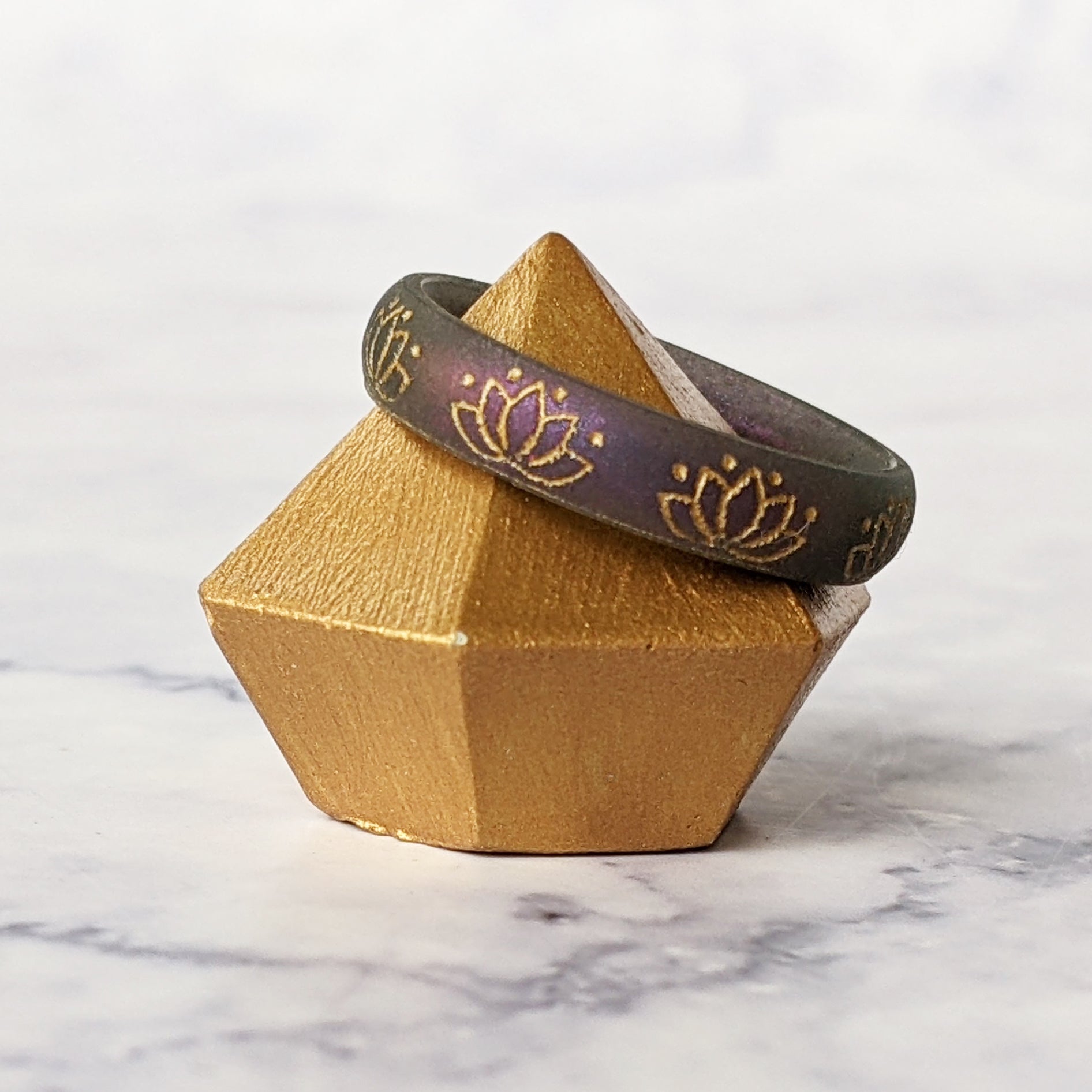 Golden Lotus Silicone Ring - Arc 4mm or 6mm Band - Custom Engraved - Knot Theory