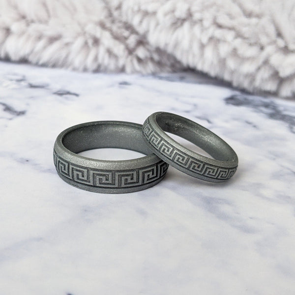 Greek Key Engraved Silicone Ring in Silver and more colours - Knot Theory