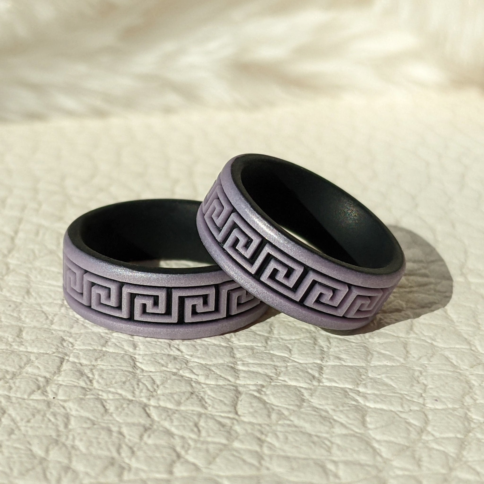Greek Key Silicone Wedding Ring - Engraved Dual Layer - Knot Theory