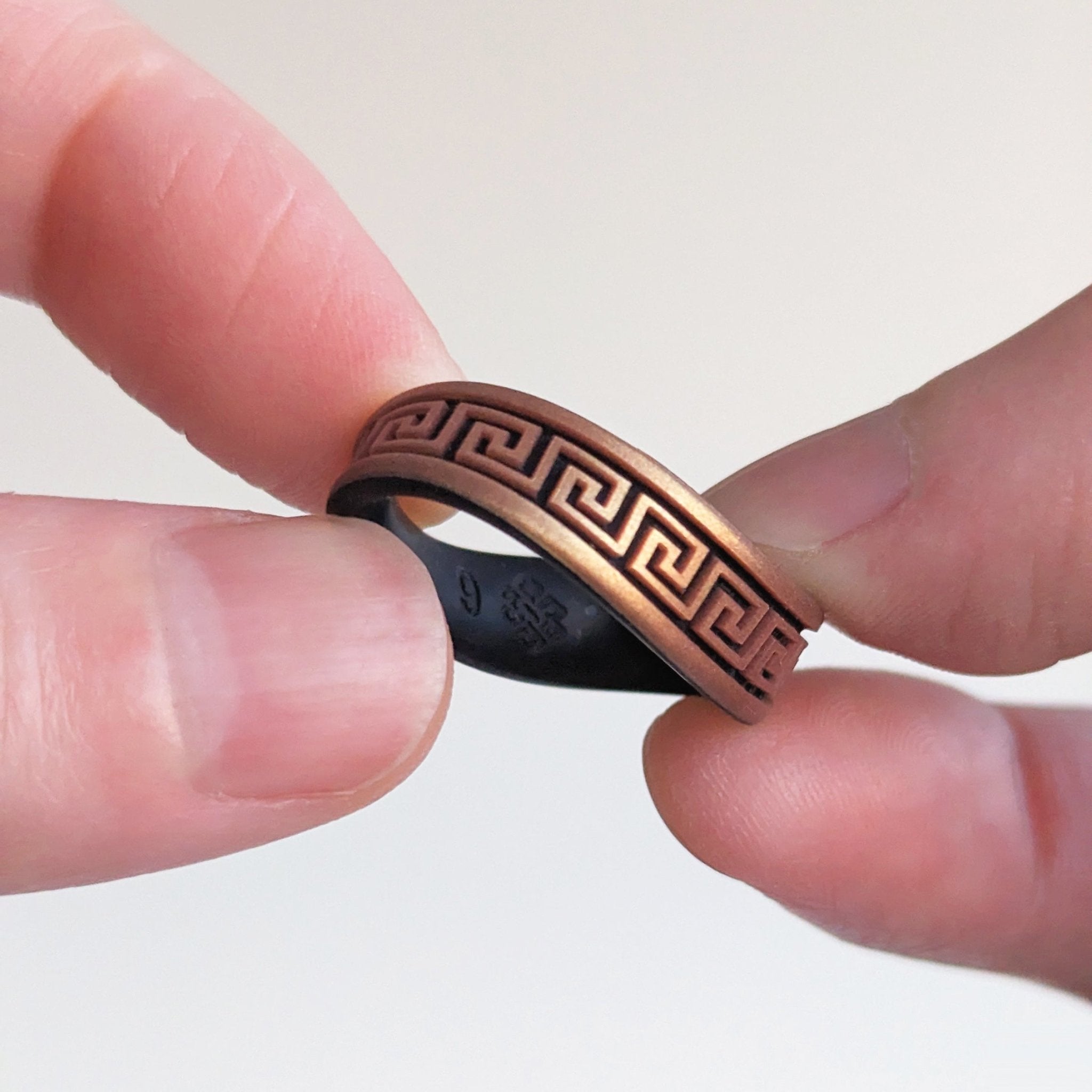 Greek Key Silicone Wedding Ring - Engraved Dual Layer - Knot Theory
