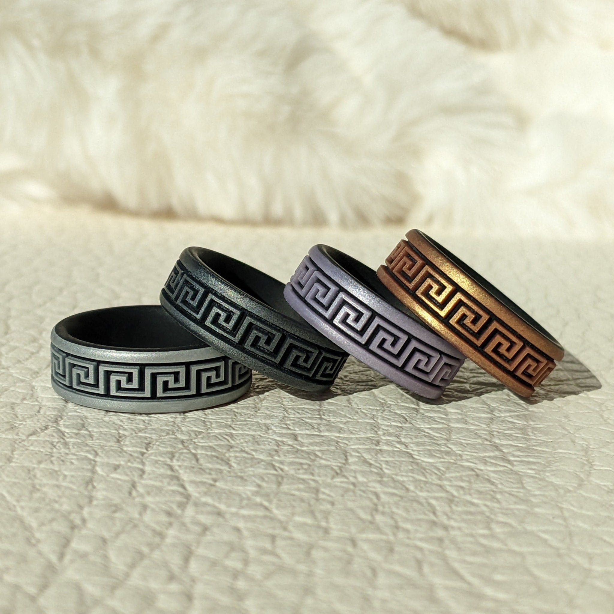Greek Key Silicone Wedding Ring - Engraved Dual Layer - Knot Theory