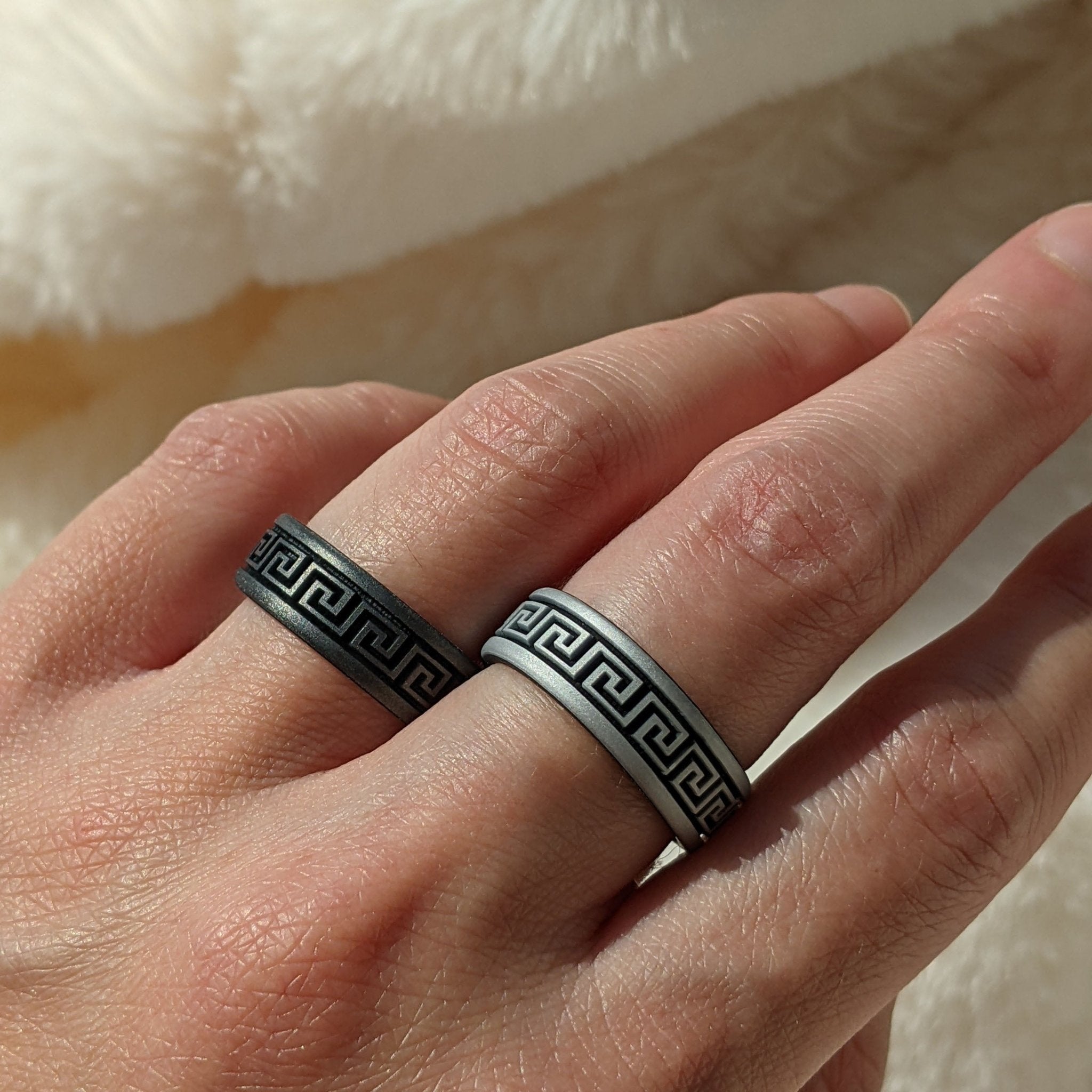 Greek Key Silicone Wedding Ring - Engraved Dual Layer - Knot Theory