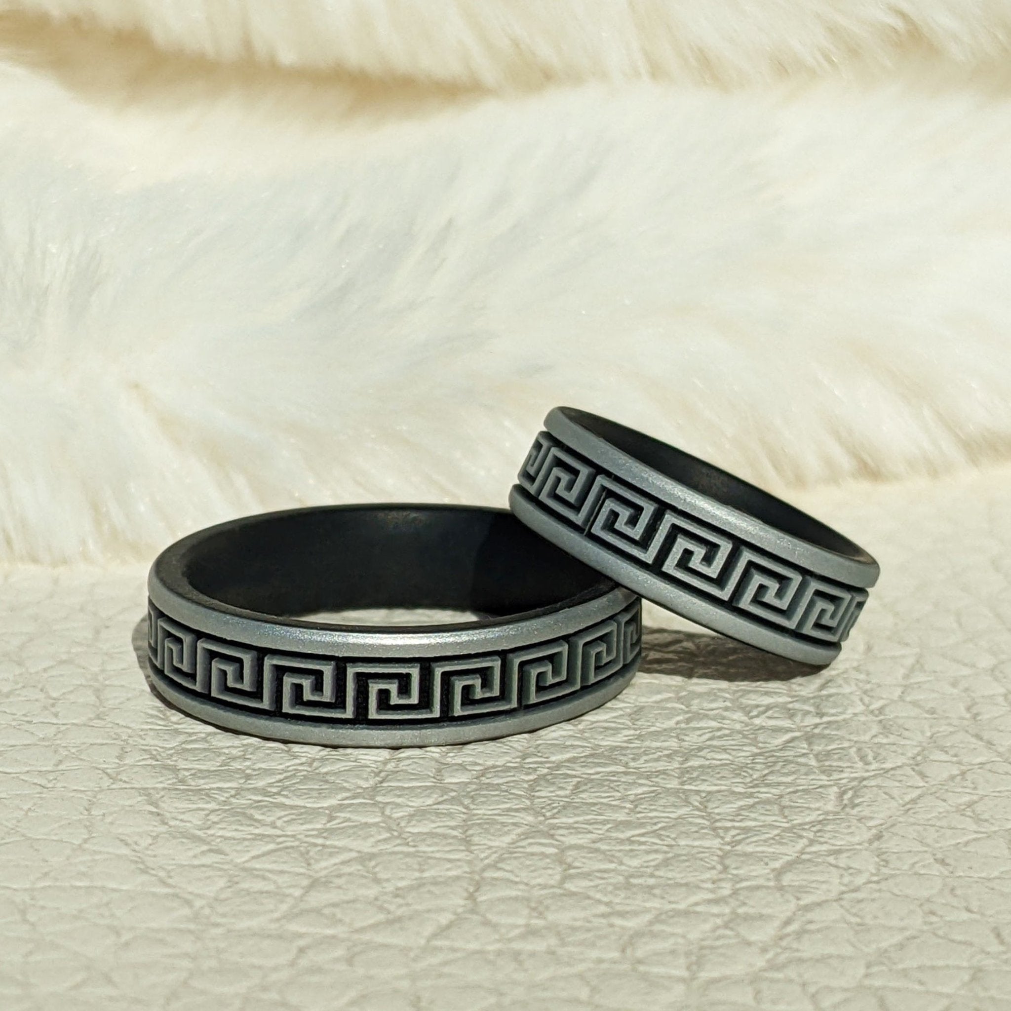 Greek Key Silicone Wedding Ring - Engraved Dual Layer - Knot Theory