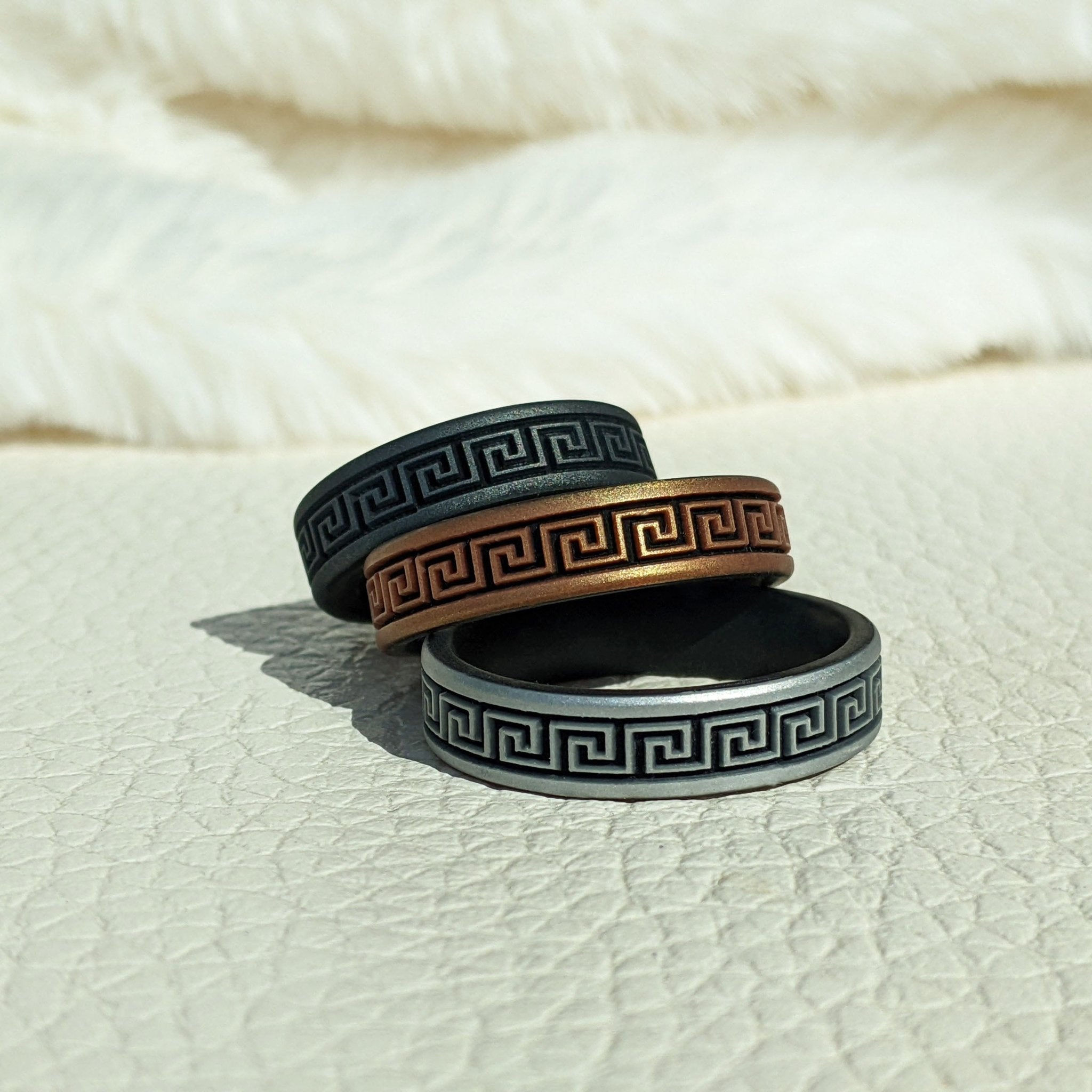 Greek Key Silicone Wedding Ring - Engraved Dual Layer - Knot Theory