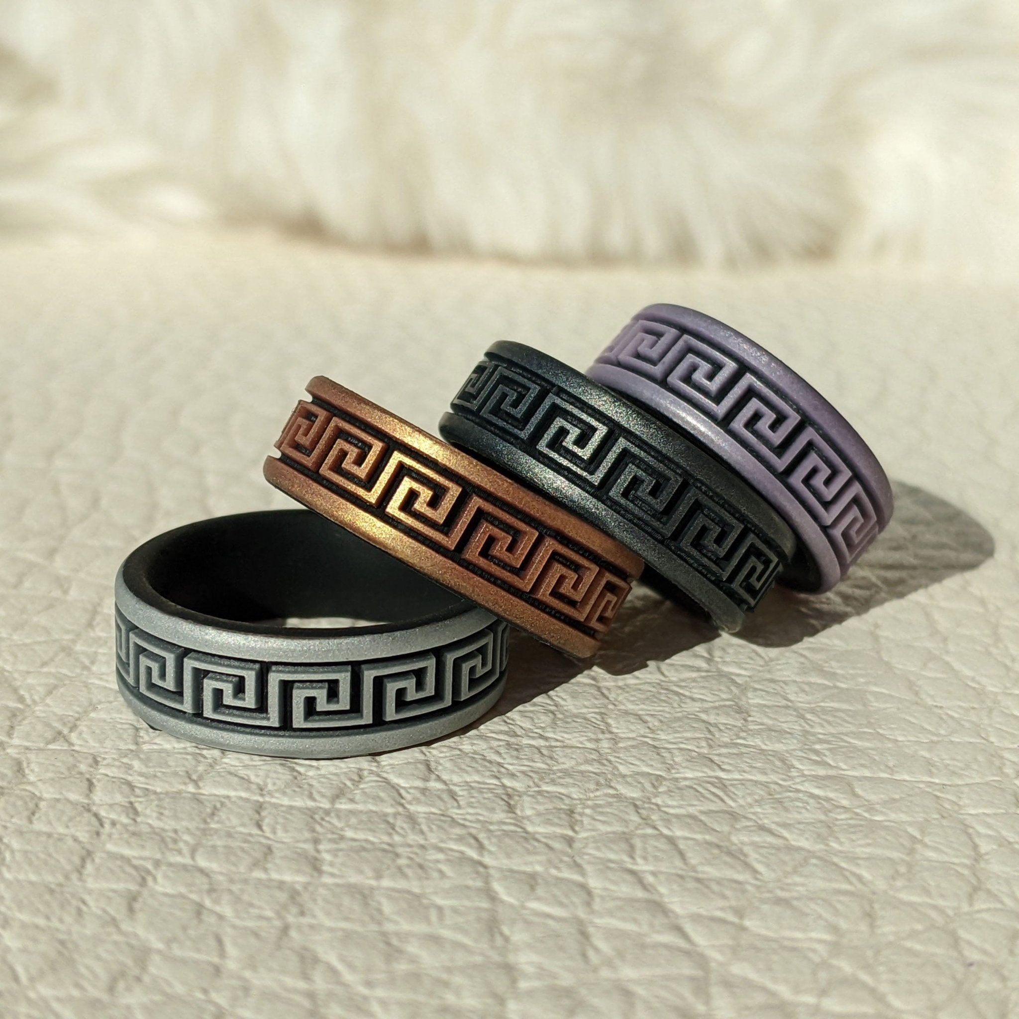 Greek Key Silicone Wedding Ring - Engraved Dual Layer - Knot Theory