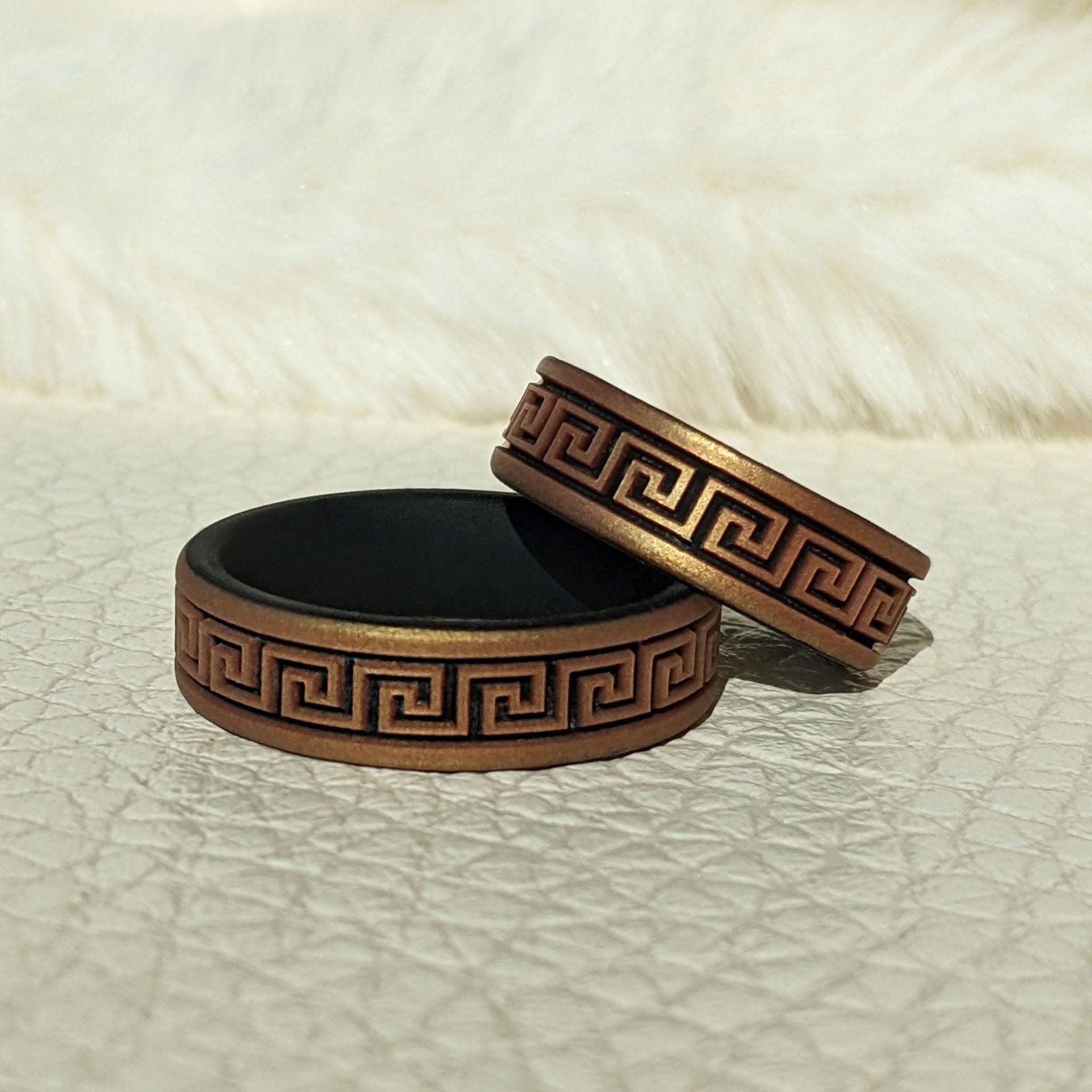 Greek Key Silicone Wedding Ring - Engraved Dual Layer - Knot Theory