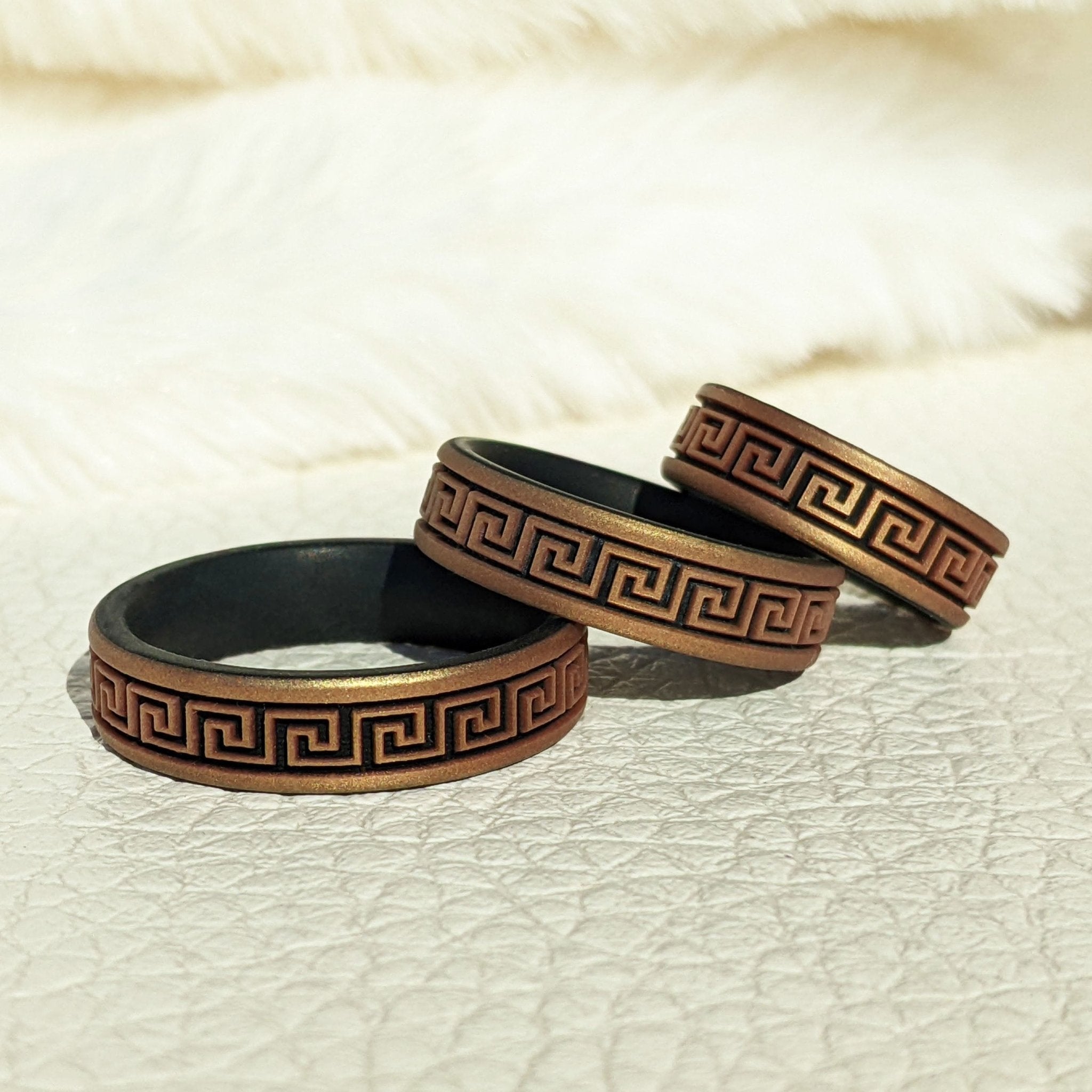 Greek Key Silicone Wedding Ring - Engraved Dual Layer - Knot Theory
