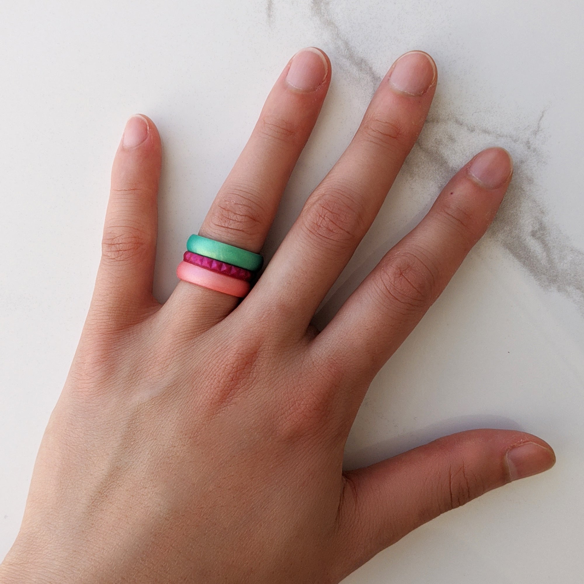 Metallic Fuchsia Tourmaline Pyramid Stackable Slim Thin Silicone Ring for Women - Knot Theory