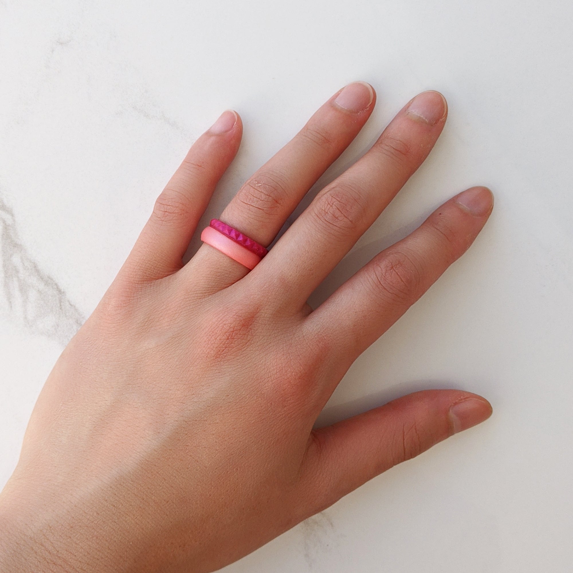 Metallic Fuchsia Tourmaline Pyramid Stackable Slim Thin Silicone Ring for Women - Knot Theory