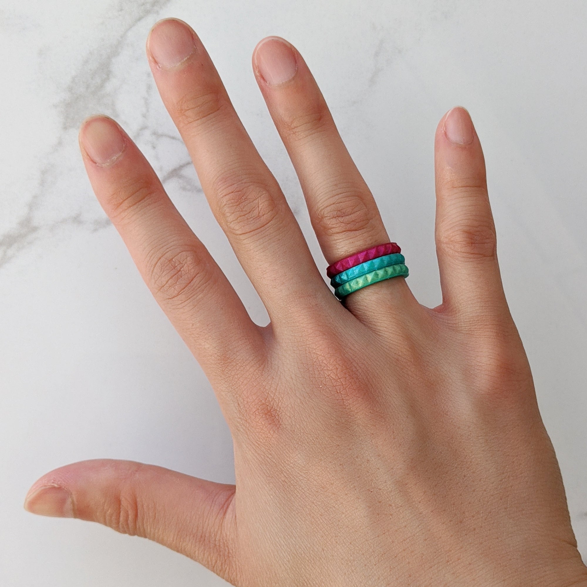 Pearl Green Emerald Stackable Slim Thin Silicone Ring for Women - Knot Theory