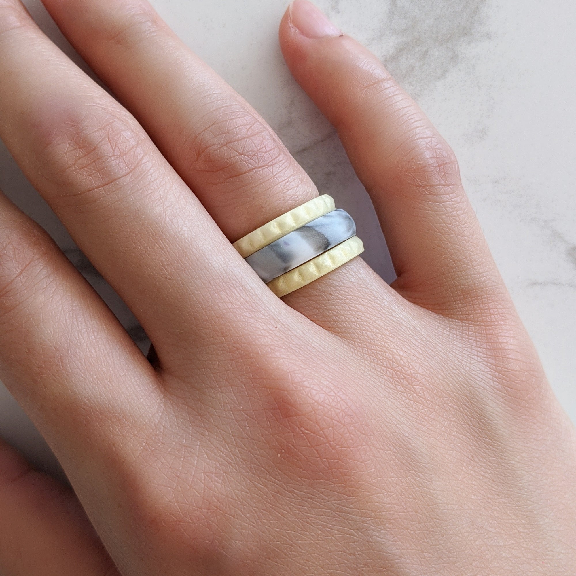 Pearl Yellow Pyramid Stackable Slim Thin Silicone Ring for Women - Knot Theory