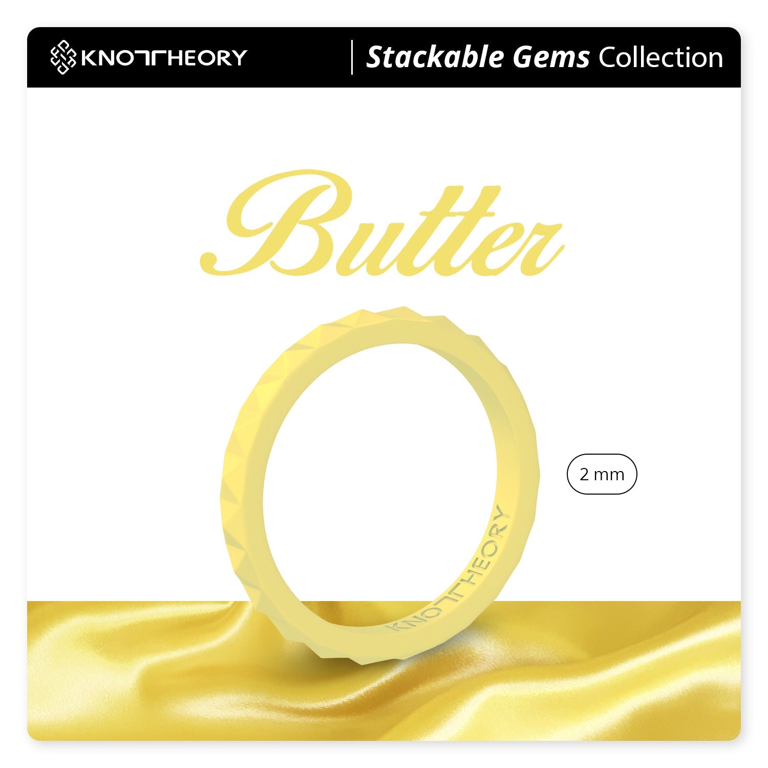 Pearl Yellow Pyramid Stackable Slim Thin Silicone Ring for Women - Knot Theory