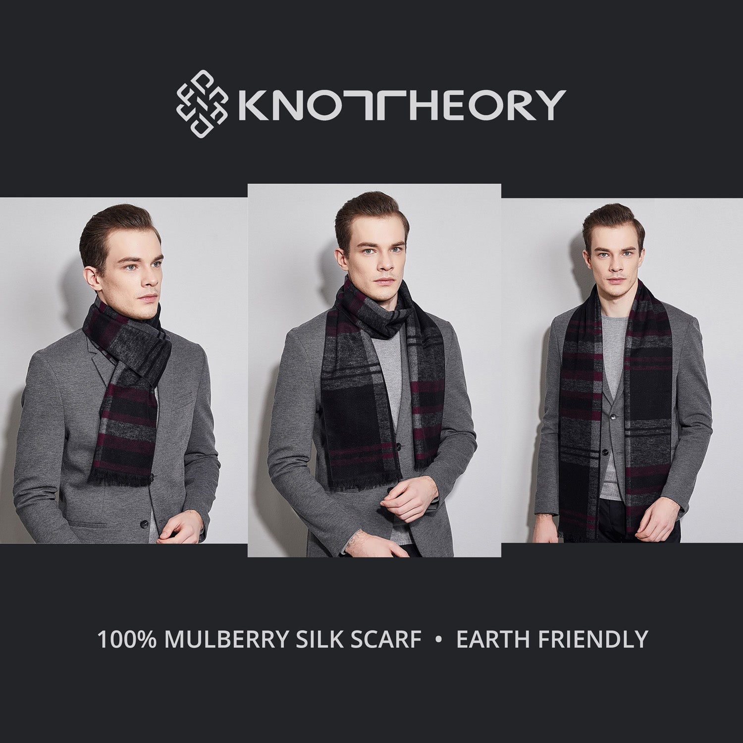 Purple Grey Tartan Eco Scarf - Softer than Cashmere 100% Silk - Knot Theory