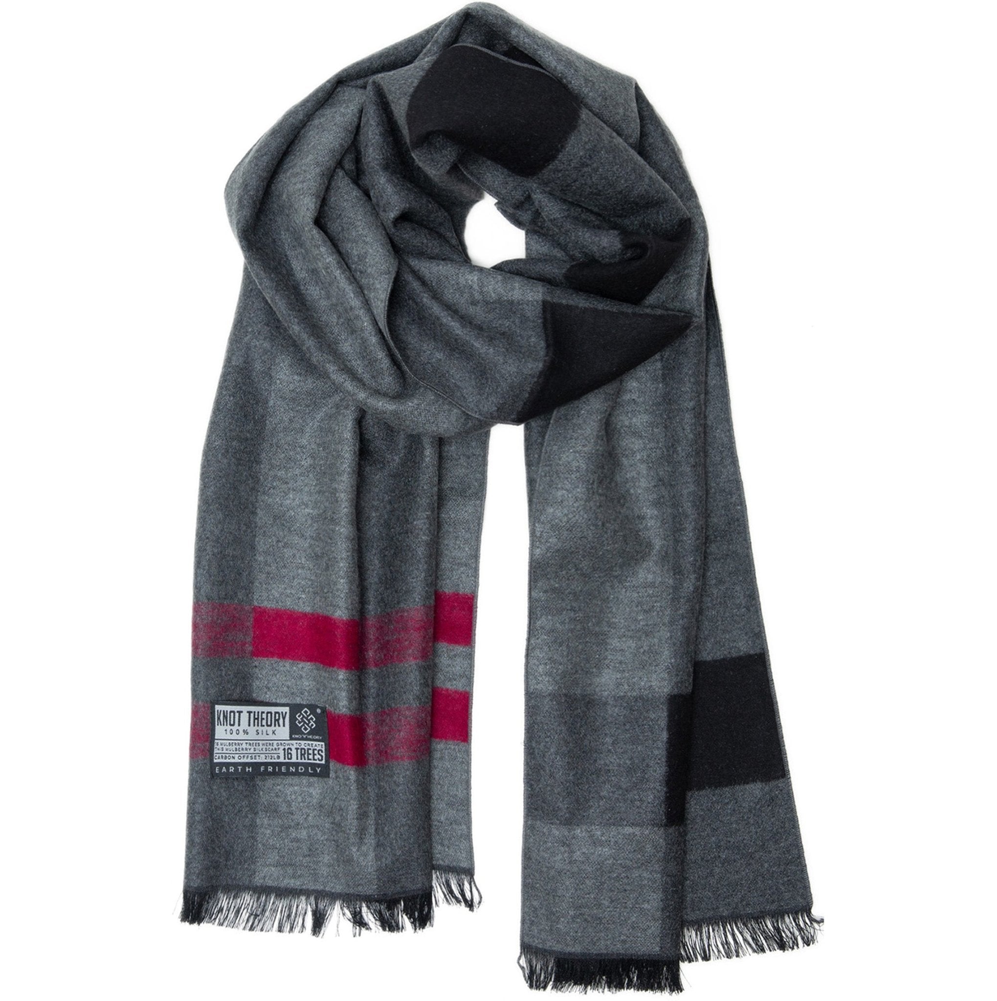 Red Grey Tartan Eco Scarf - Softer than Cashmere 100% Silk - Knot Theory