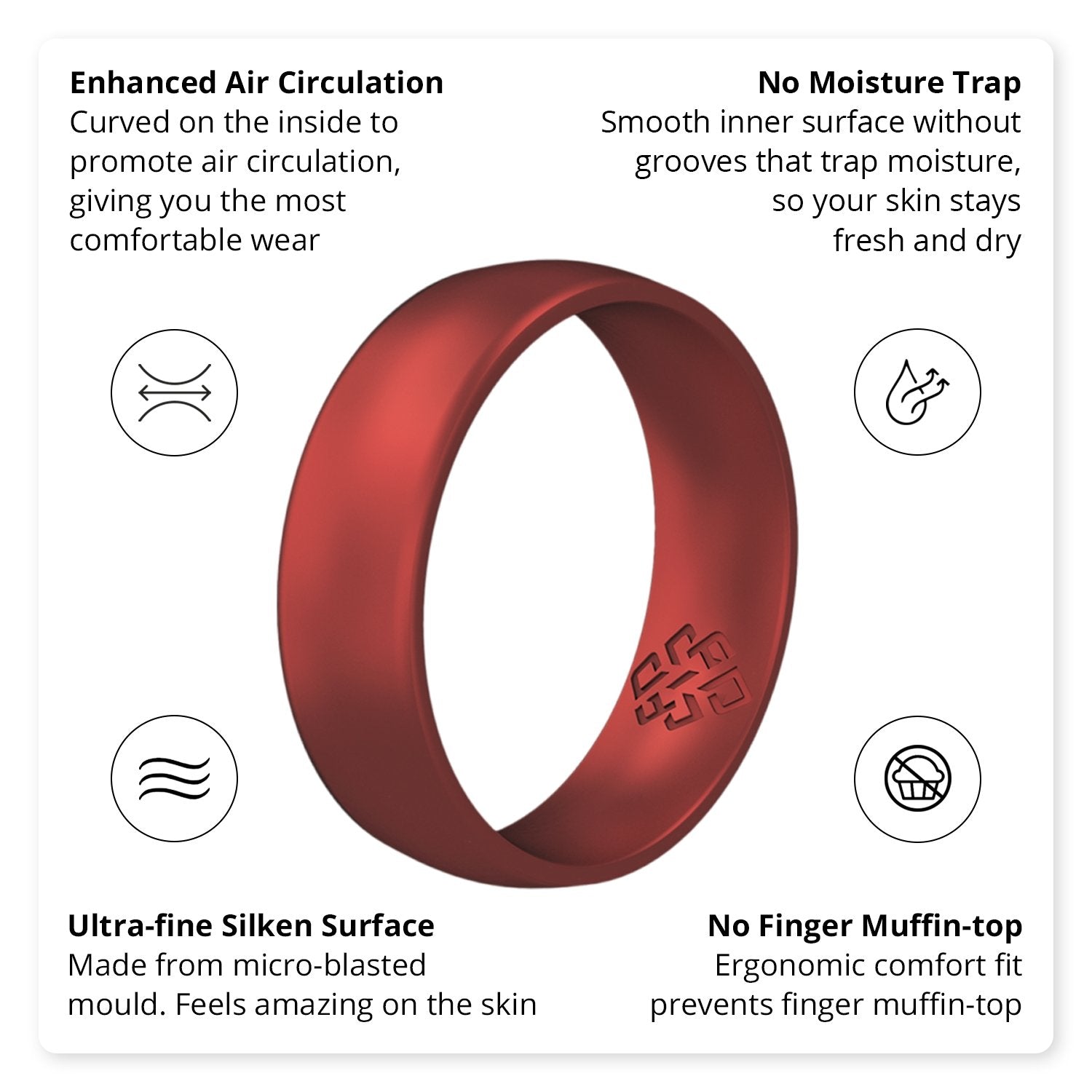 Satin Chrome Red Breathable Silicone Ring for Men and Women - Knot Theory