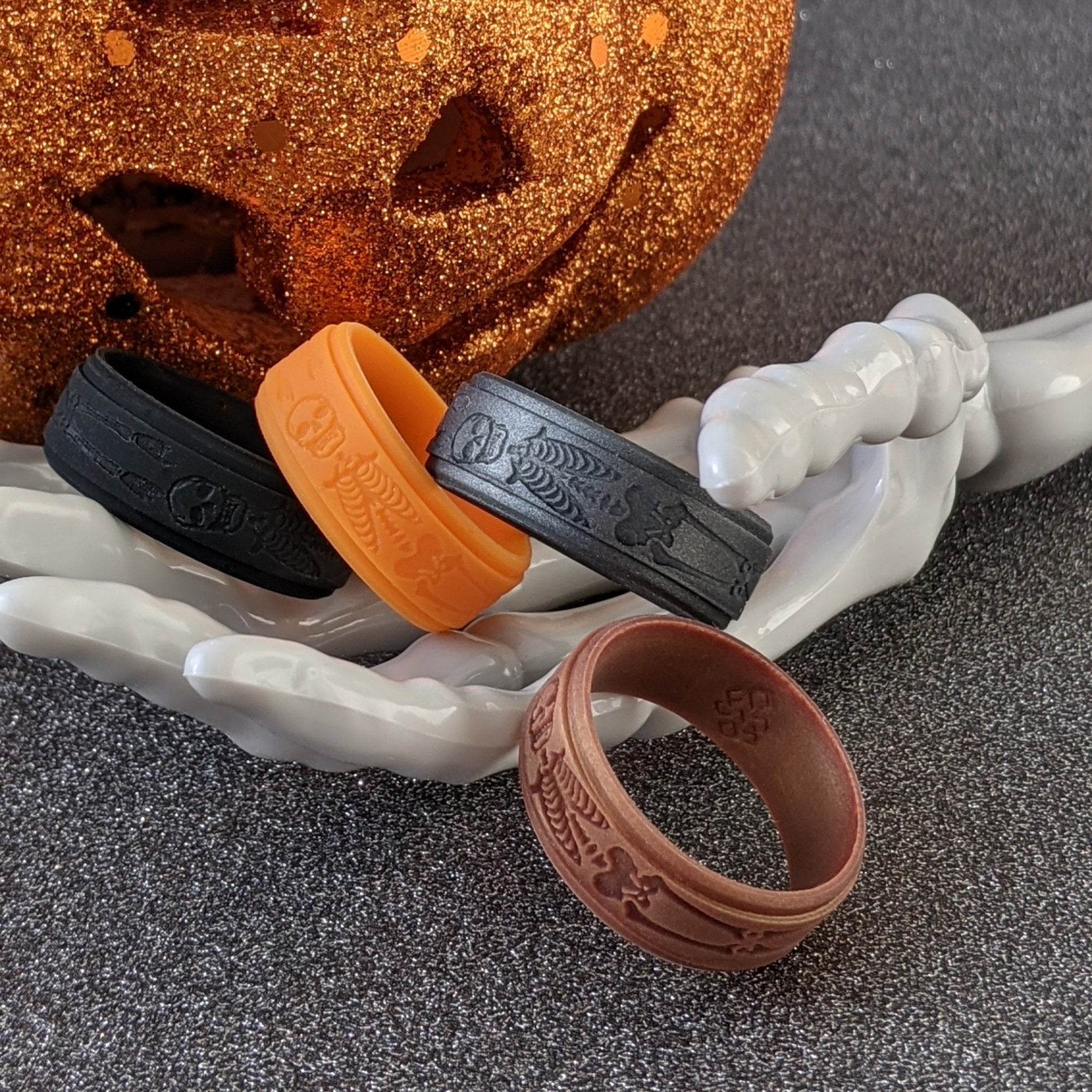 Skeleton Silicone Ring for Men - Custom Engraved Rise 8mm Band - Knot Theory