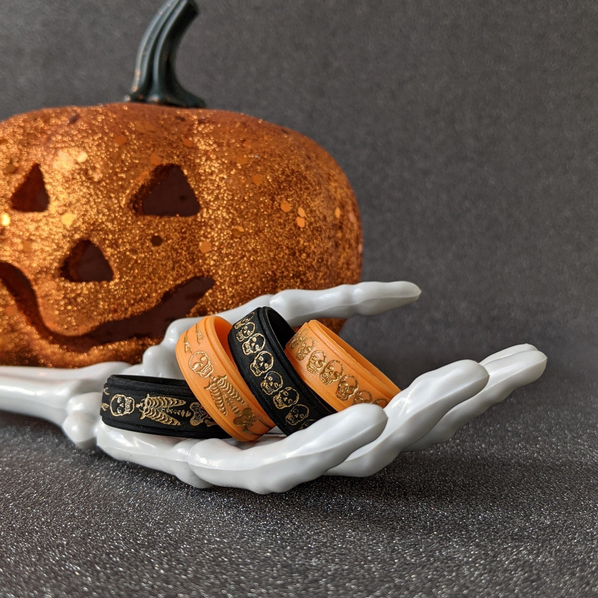 Skulls Silicone Ring for Men - Custom Engraved Rise 8mm Band - Knot Theory