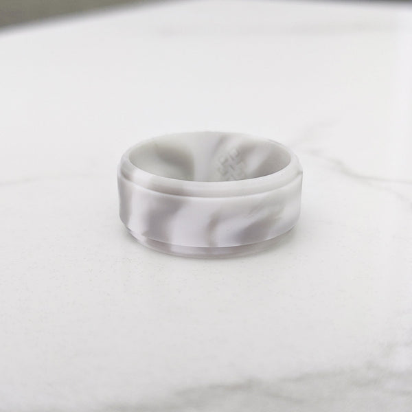 White Marble Step Edge Breathable Silicone Ring for Men - Knot Theory