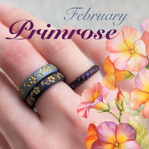 Primrose Silicone Ring, February Birth Flower, Engraved with Gold Inlay