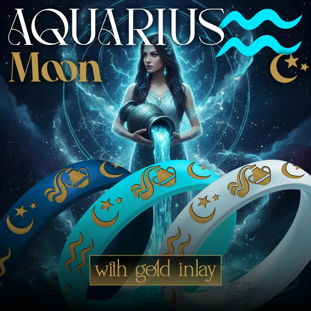 Aquarius Moon Silicone Ring with Gold Inlay