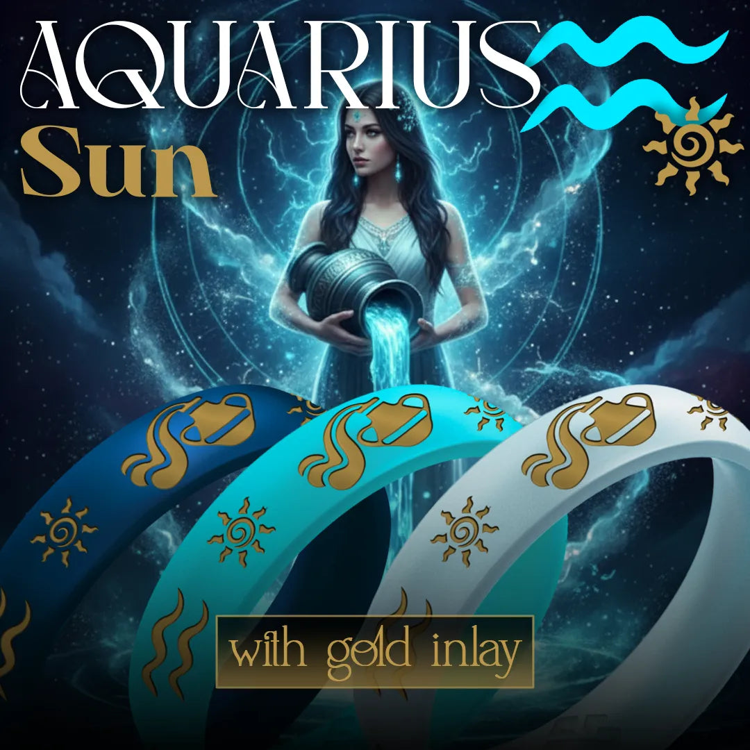 Aquarius Sun Silicone Ring with Gold Inlay