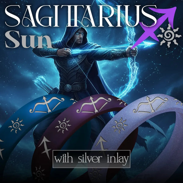 Sagittarius Sun Silicone Ring with Silver Inlay