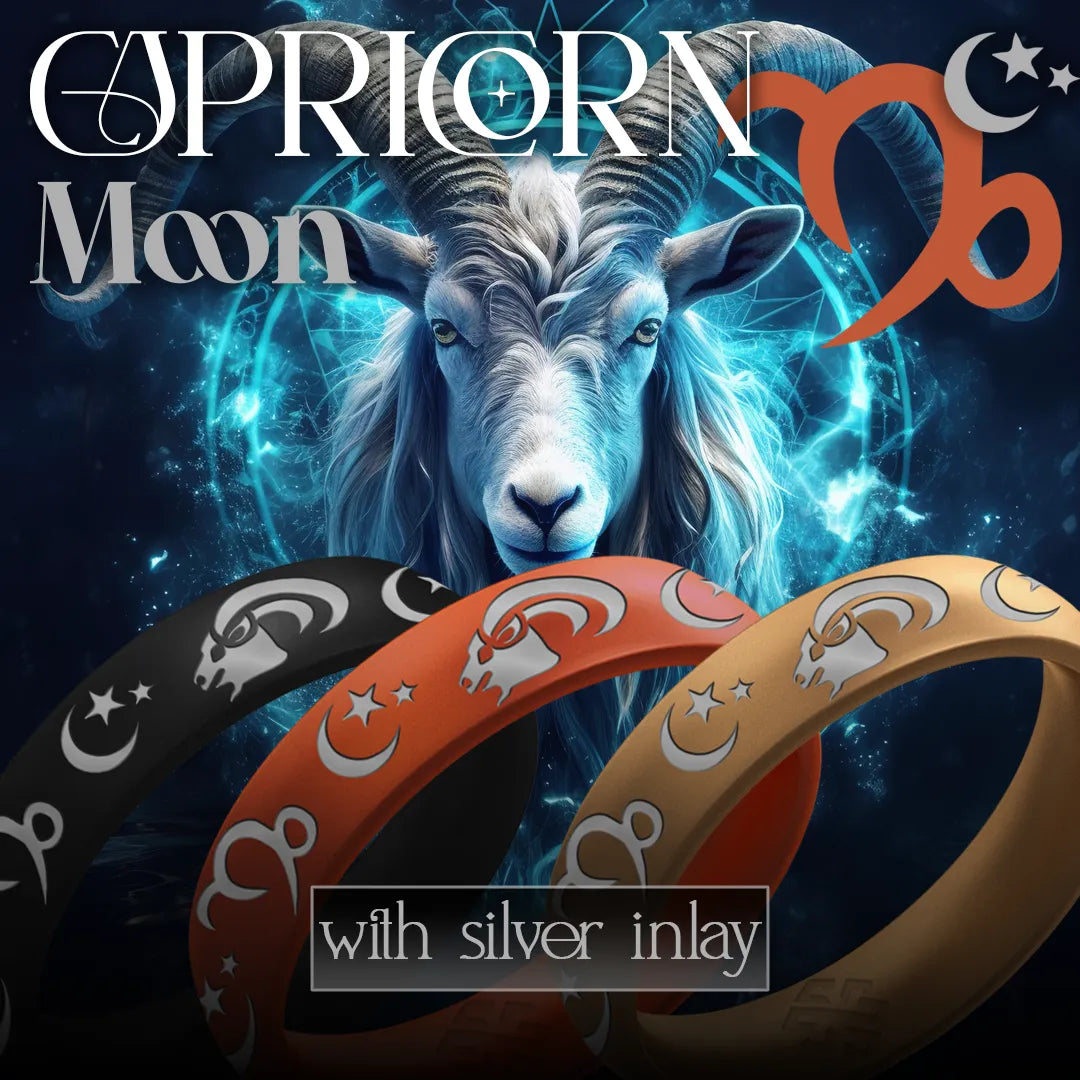 Capricorn Moon Silicone Ring with Silver Inlay