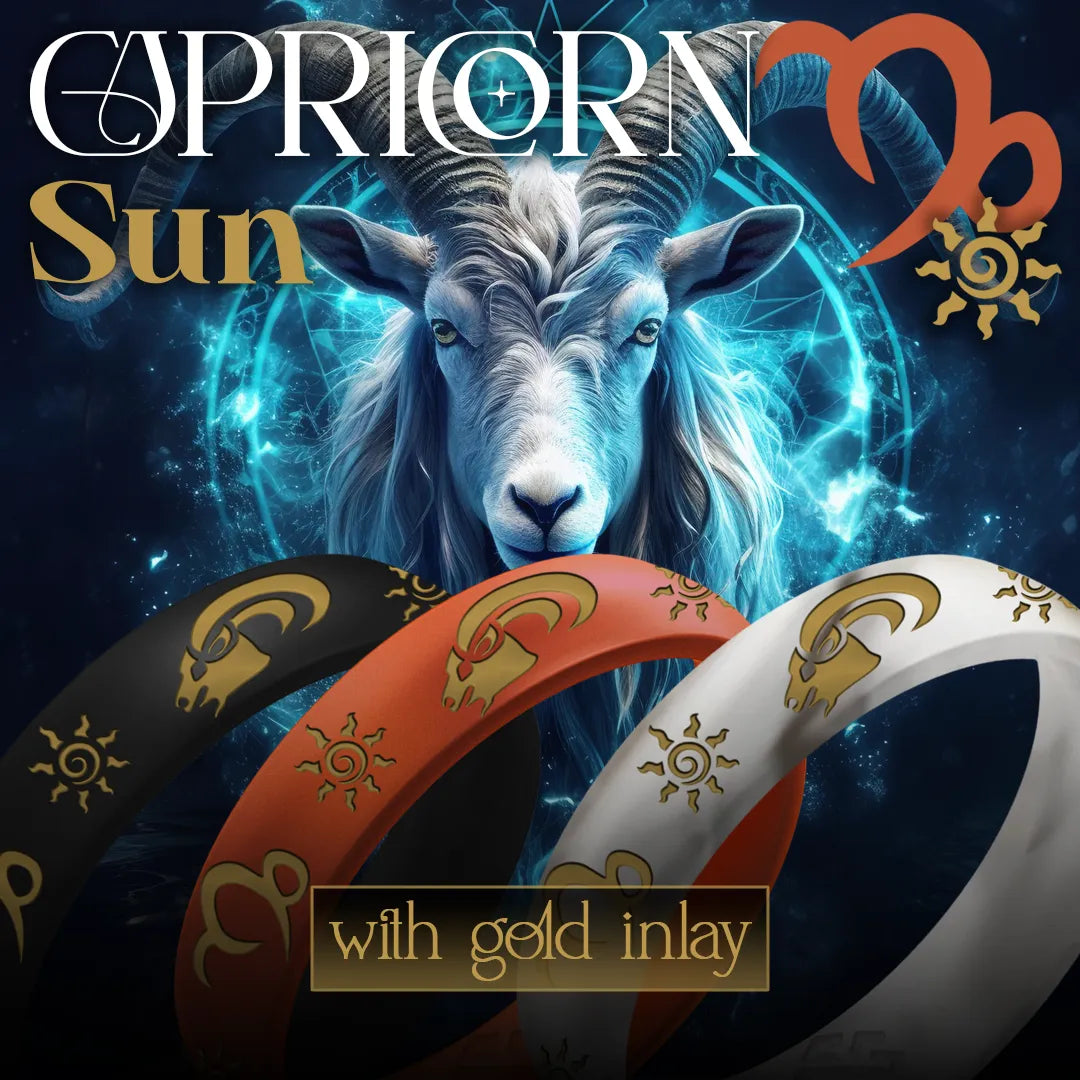 Capricorn Sun Silicone Ring with Gold Inlay