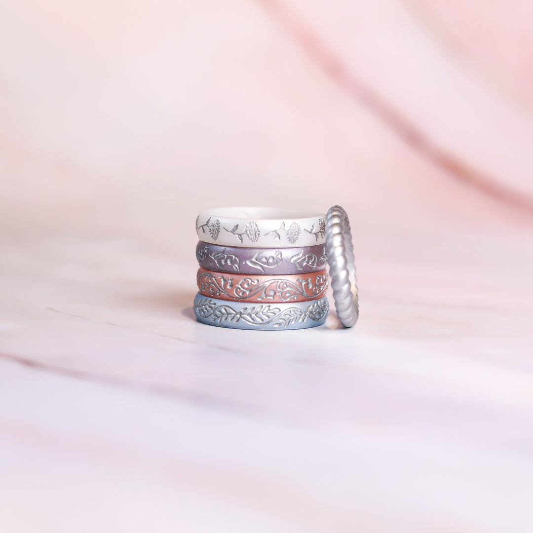 Silver Filigree Silicone Ring on Arc 4mm