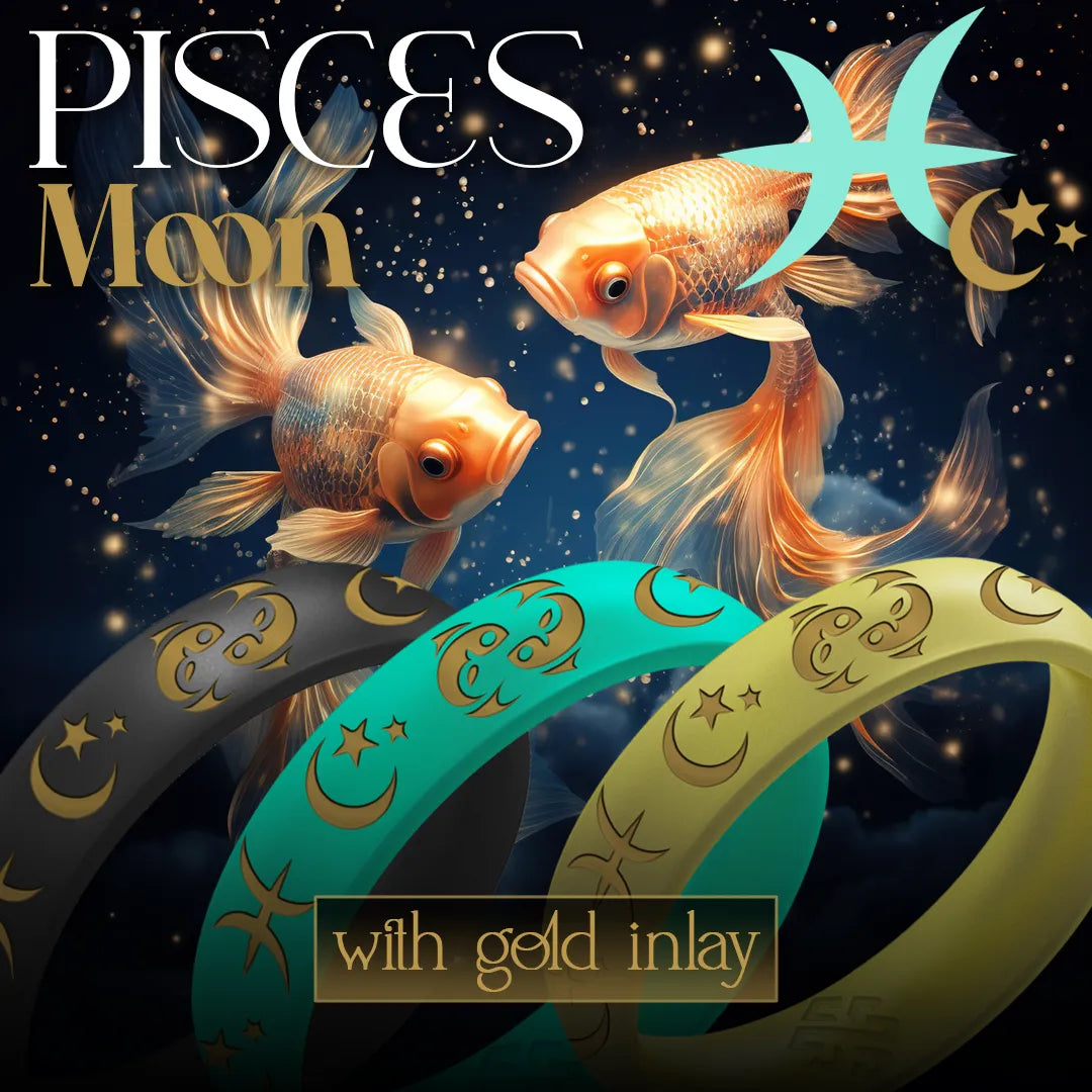 Pisces Moon Silicone Ring with Gold Inlay