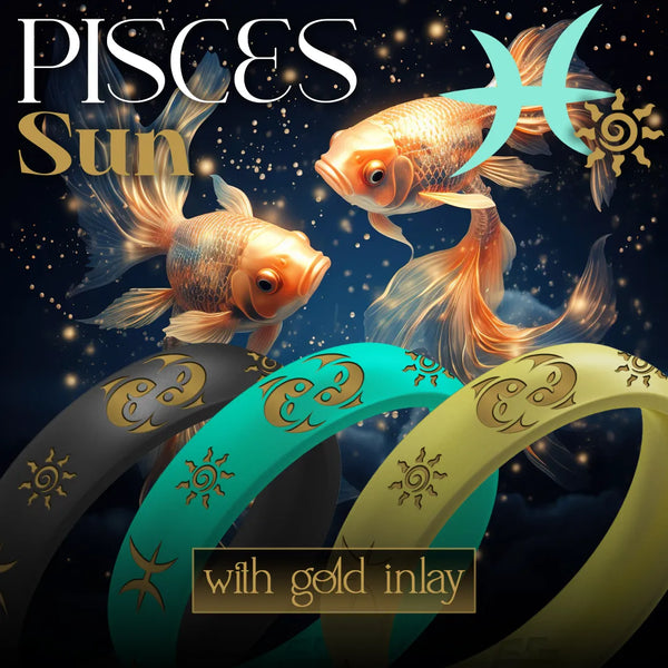 Pisces Sun Silicone Ring with Gold Inlay