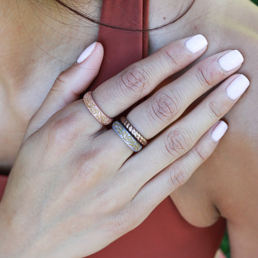 Gold Floral Silicone Ring on Arc 4mm
