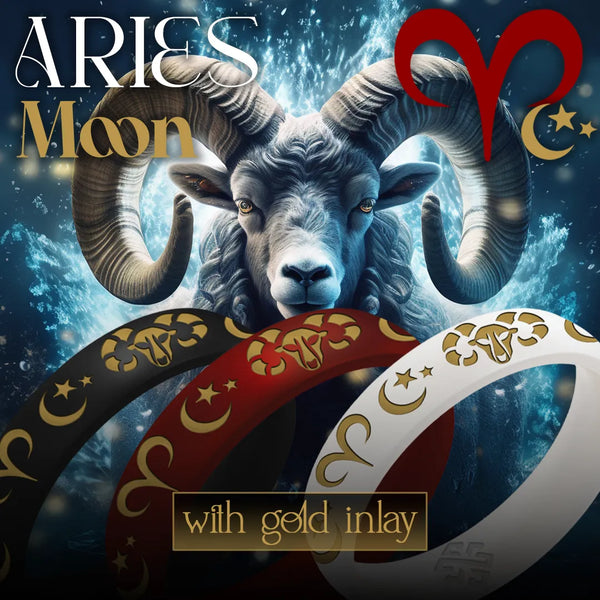 Aries Moon Silicone Ring with Gold Inlay