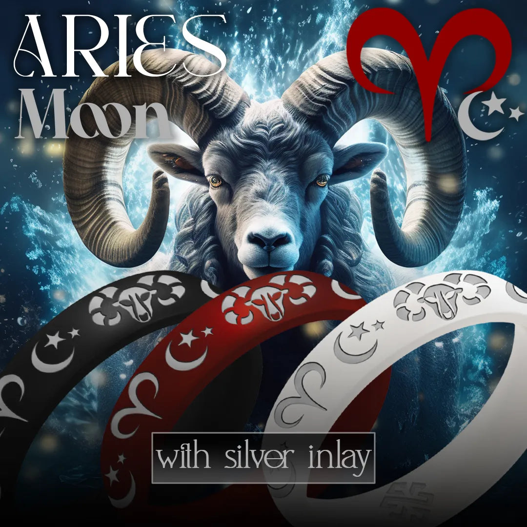 Aries Moon Silicone Ring with Silver Inlay
