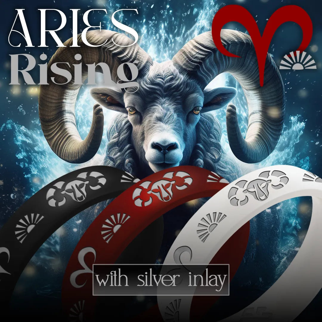 Aries Rising Silicone Ring with Silver Inlay