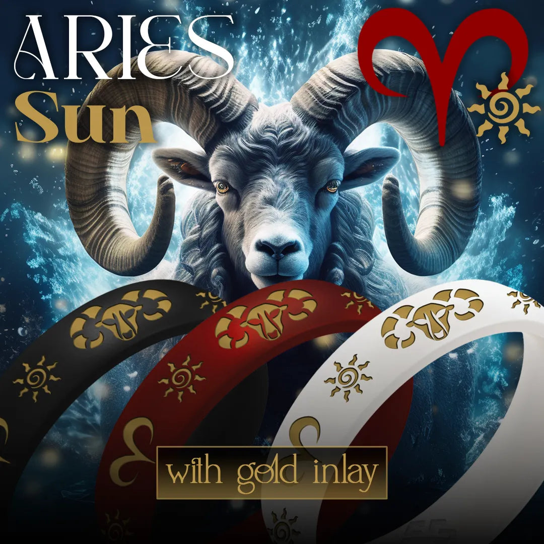 Aries Sun Silicone Ring with Gold Inlay