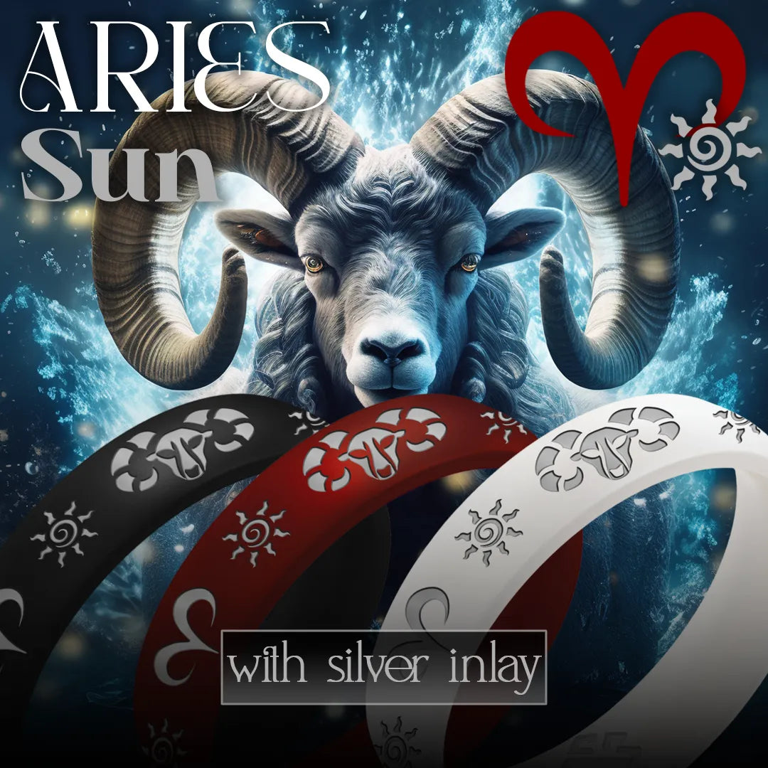 Aries Sun Silicone Ring with Silver Inlay