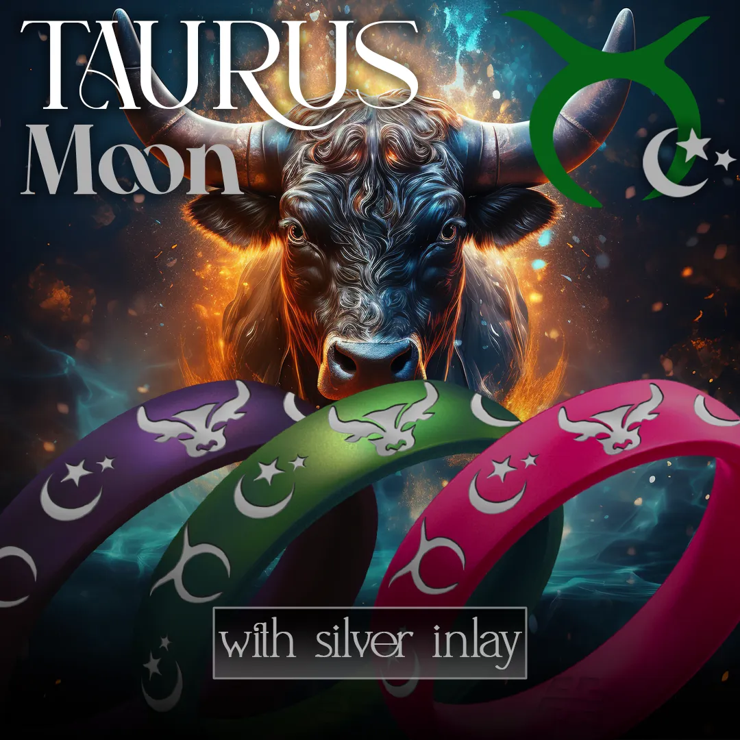 Taurus Moon Silicone Ring with Silver Inlay