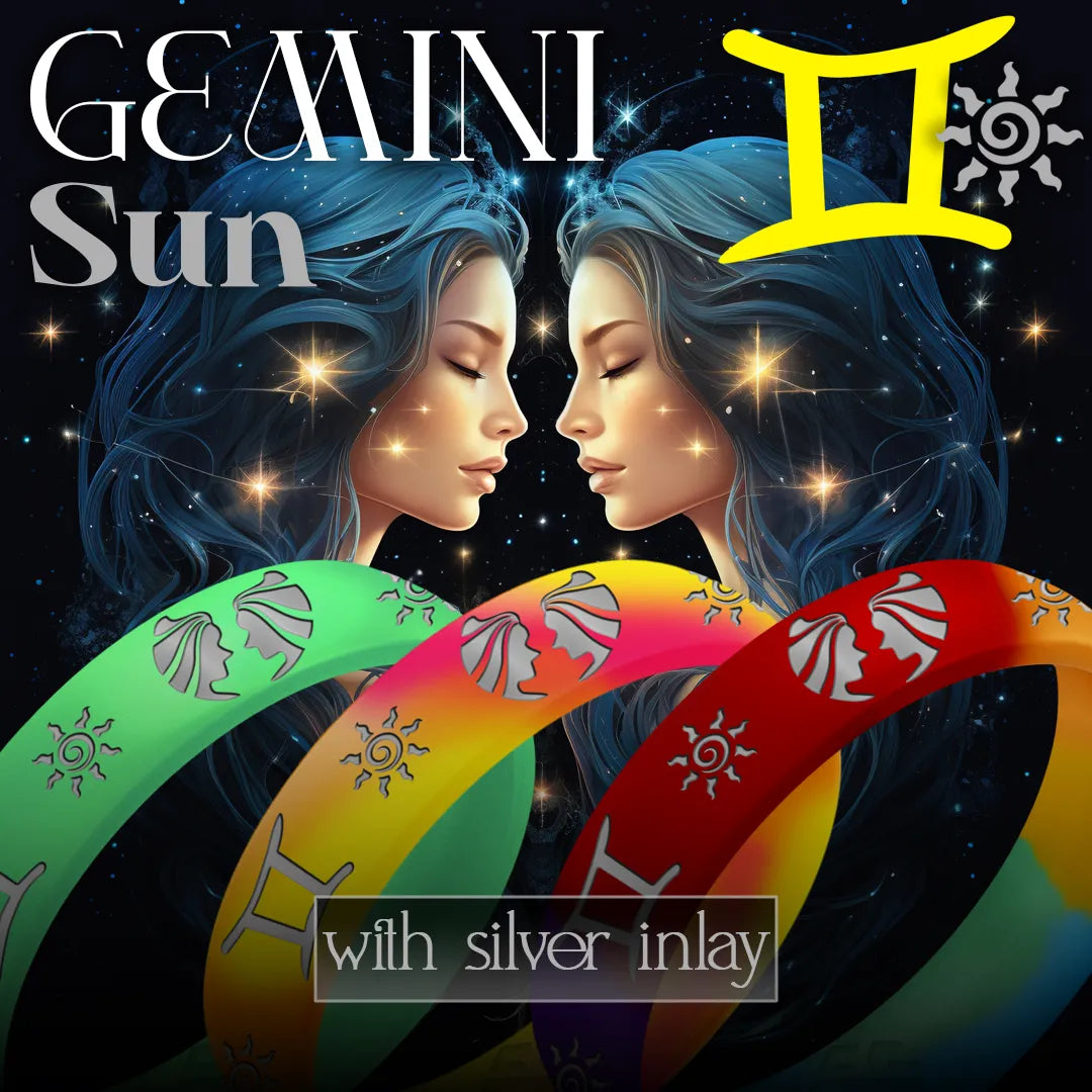 Gemini Sun Silicone Ring with Silver Inlay