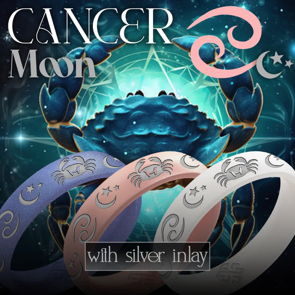 Cancer Moon Silicone Ring with Silver Inlay