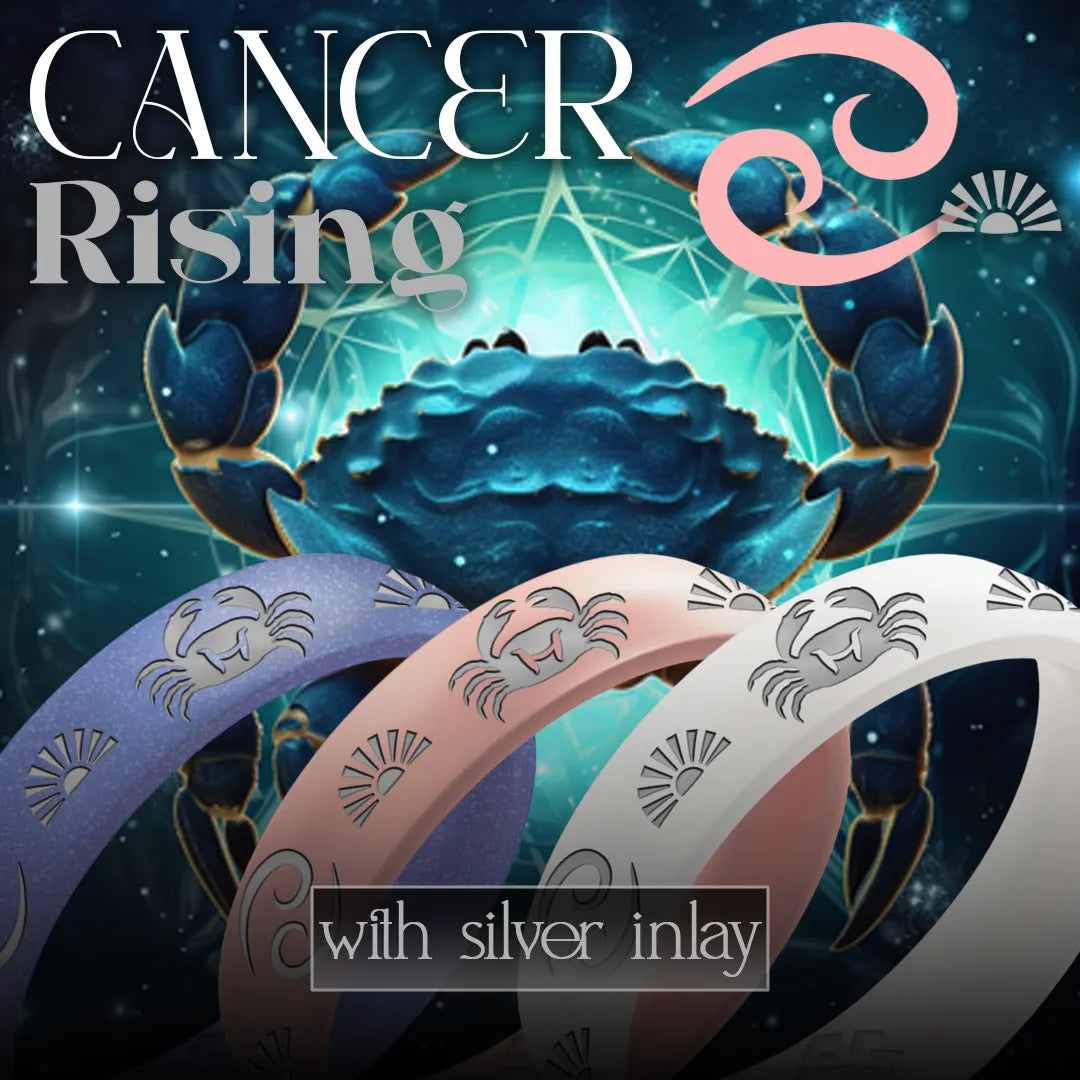 Cancer Rising Silicone Ring with Silver Inlay