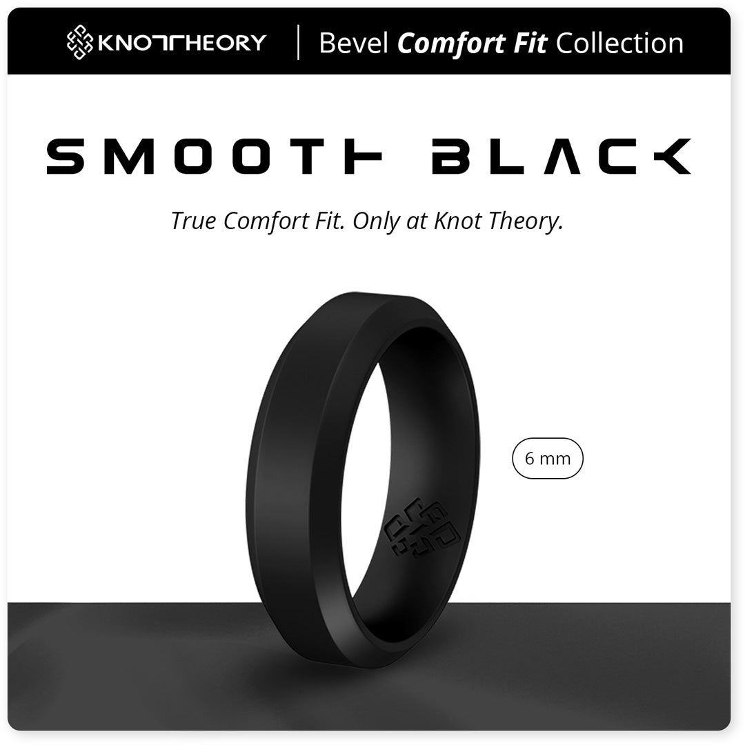 Smooth Black Bevel Edge Breathable Silicone Ring For Men and Women