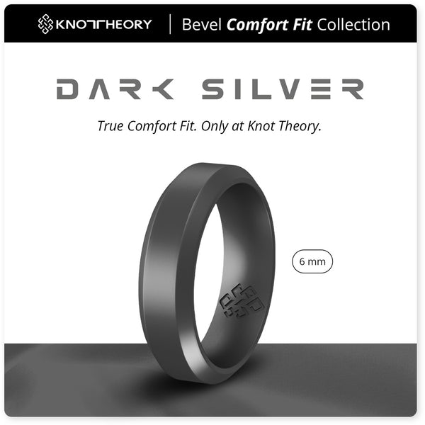Dark Silver Bevel Edge Breathable Silicone Ring For Men and Women