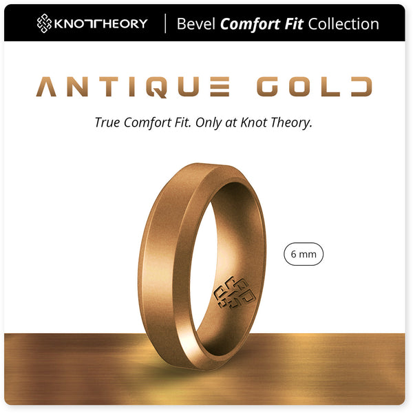 Knot Theory Silicone Ring - Antique Gold & Black 2-Tone, 6mm, Size 11, Breathable Comfort Fit For Active Lifestyles