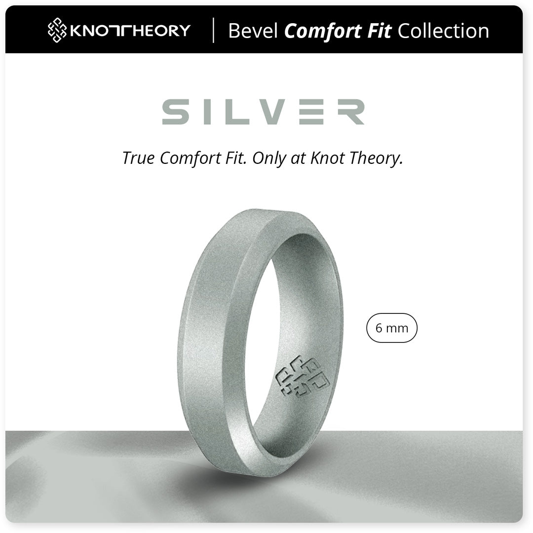 Silver Bevel Comfort Fit Silicone Wedding Ring for Husband and Wife